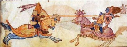 Двобій європейського й арабського рицарів (середньовічний малюнок)